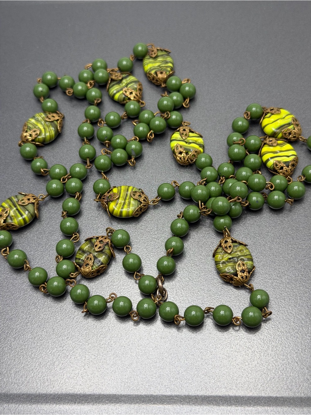 Vintage Uranium Glass long Necklace